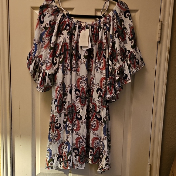 easel Tops - Easel Multicolor Paisley Off-Shoulder Blouse